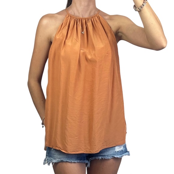 Witchery Tops - Witchery Women’s Top Bronze Orange Rust Tie Neck Trapeze & Swing Size S 10